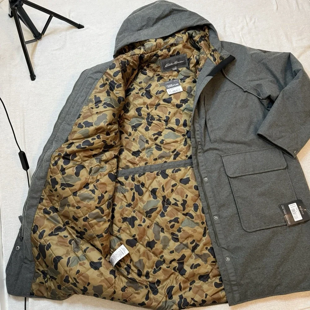 EDDIE BAUER NEW $299 Mens 650 Down Waterproof Hooded Jacket Size XL Camo Winter